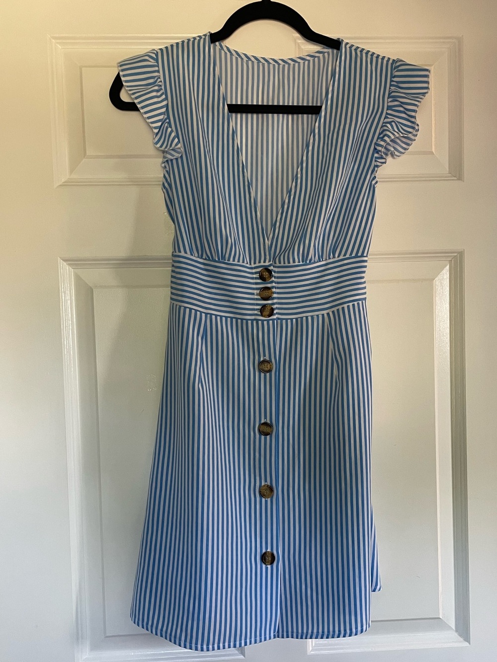 Blue and White Striped Button-Front Women's Dress